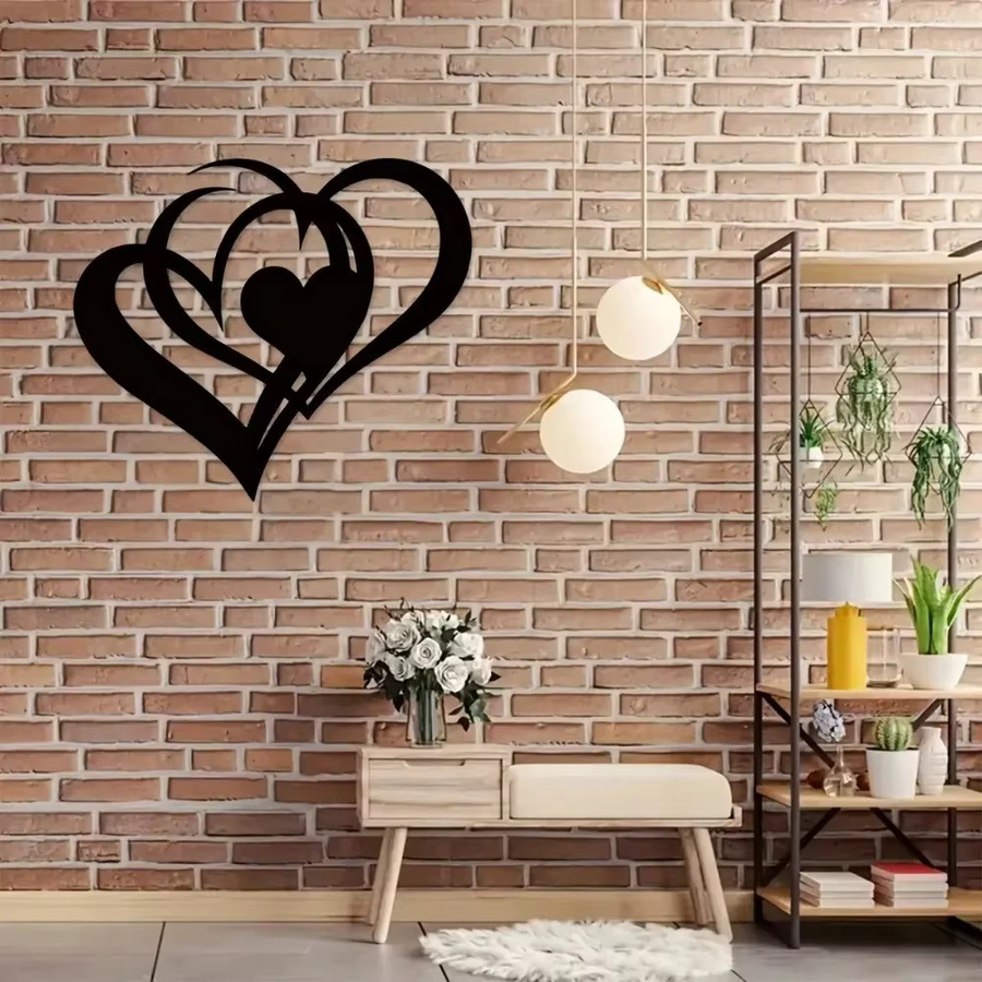 CIFBUY Wandkunst aus Metall mit zwei Herzen in Schwarz, modernes abstraktes Design zur Heimdekoration - Bild 5