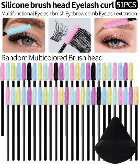 KOSSHOW Silikon-Wimpernbürsten-Set mit Puderquaste, 51-teilig, Mehrfarbig - Bild 1