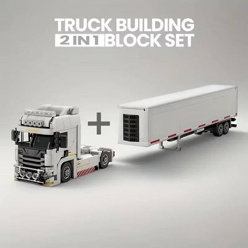 Urban Traffic Logistics 2-in-1 Bausteine-Set mit europäischem Anhänger und Kofferwagen in Weiß - Bild 3