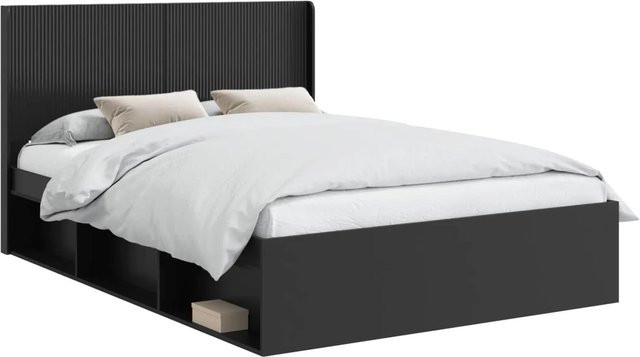 vidaXL Bettgestell mit Kopfteil und Stauraum aus Holzwerkstoff in Schwarz Matt - Bild 1