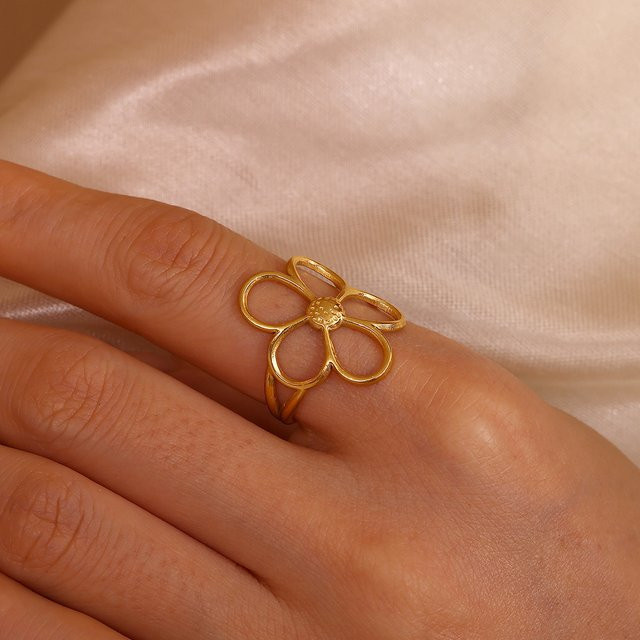 BAUTOBVC Ring, Edelstahl, Gold, Damen, Gänseblümchen - Bild 1