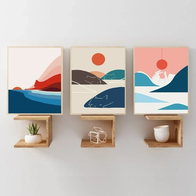 Potdemiel Skandinavische Wandkunst Abstraktes Tier und Landschaft als Leinwandposter in Mehrfarbig - Bild 1
