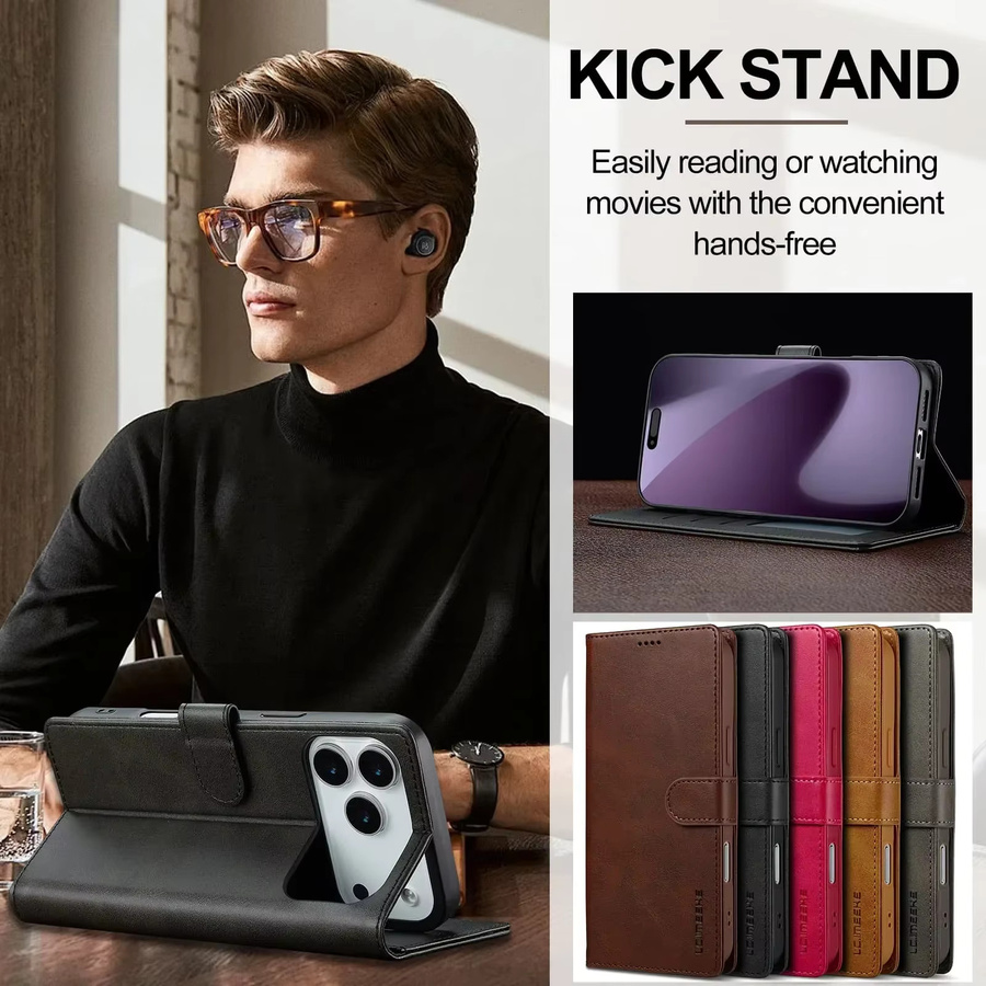 Aierkeba Leder-Handyhülle mit magnetischem Klappkartenhalter und Brieftaschen-Abdeckung für iPhone, Farbe: Braun - Bild 4