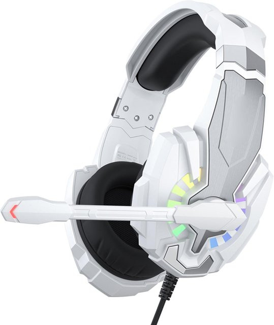 OutsideWorld Over-Ear Gaming-Headset mit LED-Licht und geräuschisolierendem Mikrofon, 3,5-mm-Klinke, Weiß - Bild 1