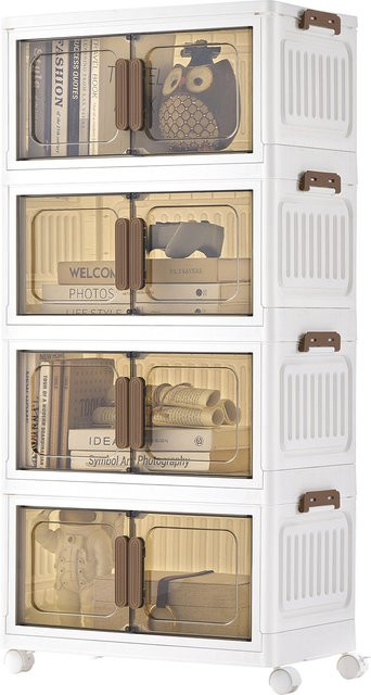 SONGMICS Organizer auf Rollen mit 4 Ebenen und Boxen mit Deckel, stapelbar, Kunststoff, Weiß, 100 l - Bild 1