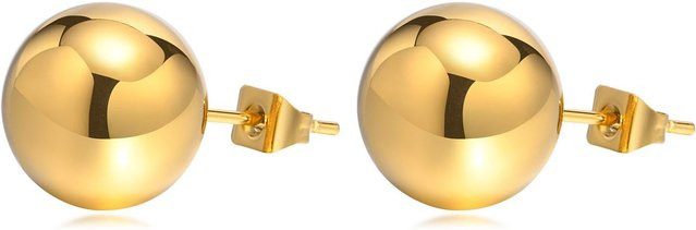 Vnox Ohrringe, Edelstahl, Gold, Kugelstecker, 12 mm, Damen - Bild 1