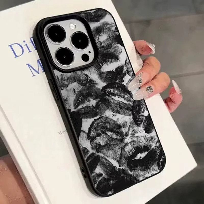 Kreativität Black Lip Print Handyhülle für iPhone 16 15 14 13 12 11 Pro Max Plus und XR Schutz Soft Cover in Schwarz - Bild 2