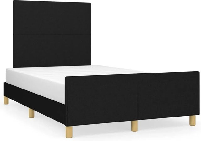 vidaXL Bettgestell mit Kopfteil in Schwarz aus Stoff und Holz, B/T/H: 120 x 200 x 126 cm - Bild 1