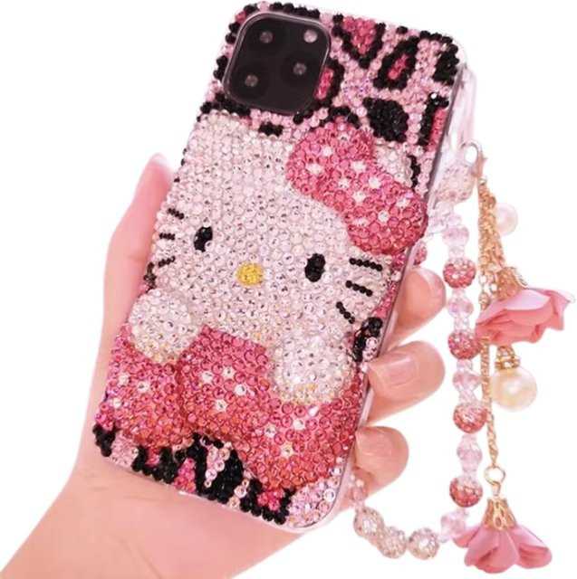Hello Kitty Handyhülle mit Strass-Besatz in Pink für Apple iPhone Modelle - Bild 1