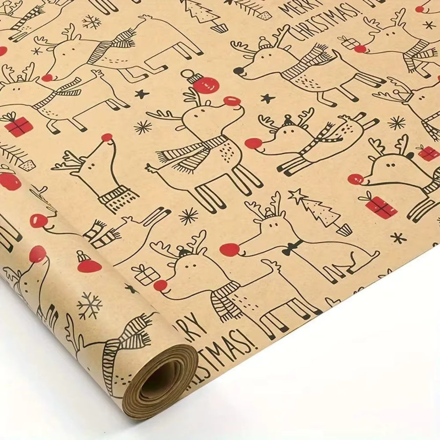 Beiges Weihnachts-Geschenkpapier mit Rentier-Design als große Rolle - Bild 2