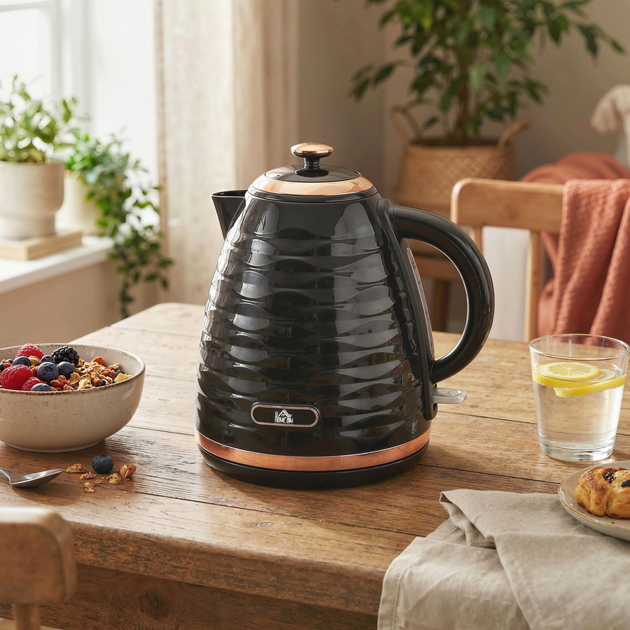 HOMCOM Wasserkocher Schwarz mit 1,7 l Volumen, 2200W Schnellkochfunktion, BPA-frei, mit Kalkfilter und automatischer Abschaltung - Bild 2