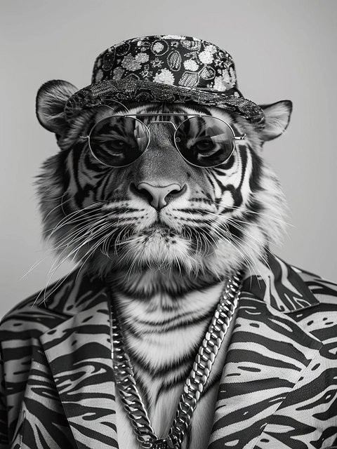 Art Universe Glasbild Fashion Tiger in Grau, modernes Wandbild mit Animal Print, Breite: 60 cm, Höhe: 80 cm - Bild 1