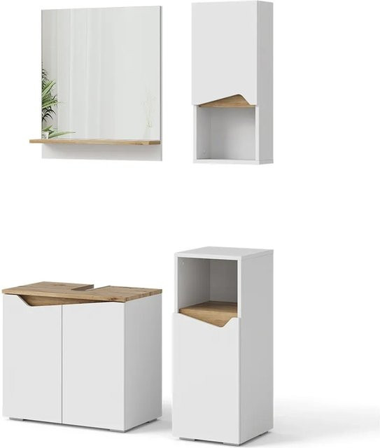 Vicco Badmöbel-Set Marelle in Weiß mit Artisan-Eiche, 4-teiliges Badezimmer-Set bestehend aus Waschtischunterschrank, Badspiegel, Midischrank und Hängeschrank - Bild 2