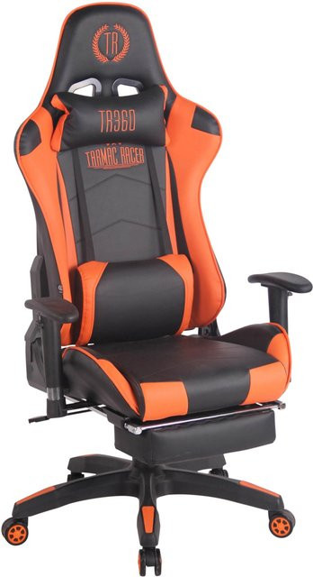 TPFLiving Racing Bürostuhl Turbine Gaming Chair mit Fußablage und Kopfstütze Schwarz/Orange - Bild 1