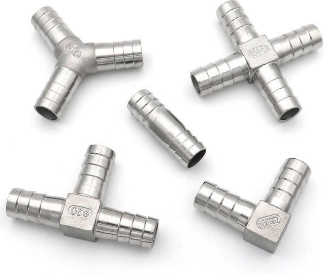 Schlauchtüllen-Verbindungssatz aus 304 Edelstahl in Silber für T, L, Y und Kreuz-Typ Verbindungen in verschiedenen Größen von 6 mm bis 50 mm - Bild 1