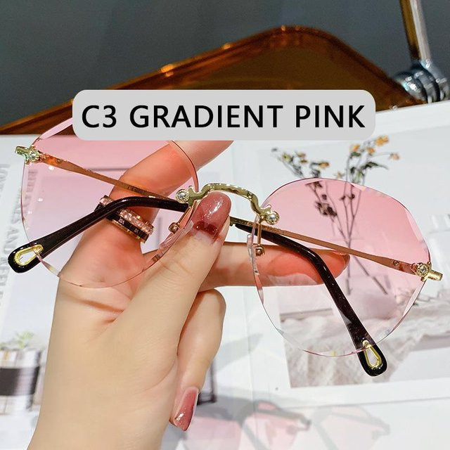 Sonnenbrille randlos, round, Metall, Braun, Pink, Damen, Herren - Bild 1