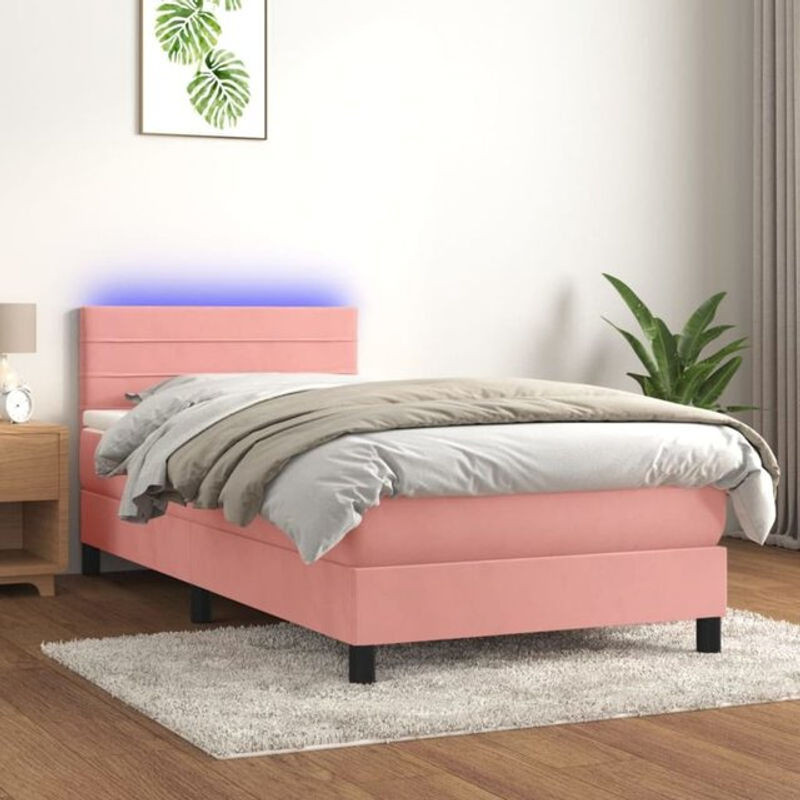 Vidaxl Boxspringbett mit Matratze in Rosa und Weiß aus Samt und Massivholz B/T/H: 90 x 190 x 78 cm - Bild 1