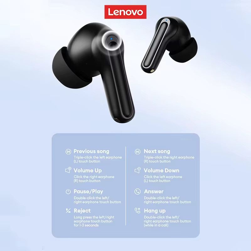 Lenovo XT58 Kabellose In-Ear Kopfhörer Bluetooth V5.4 Gaming-Headset mit Geräuschunterdrückung, HiFi-Stereo-Sound und LED-Display in Schwarz - Bild 5
