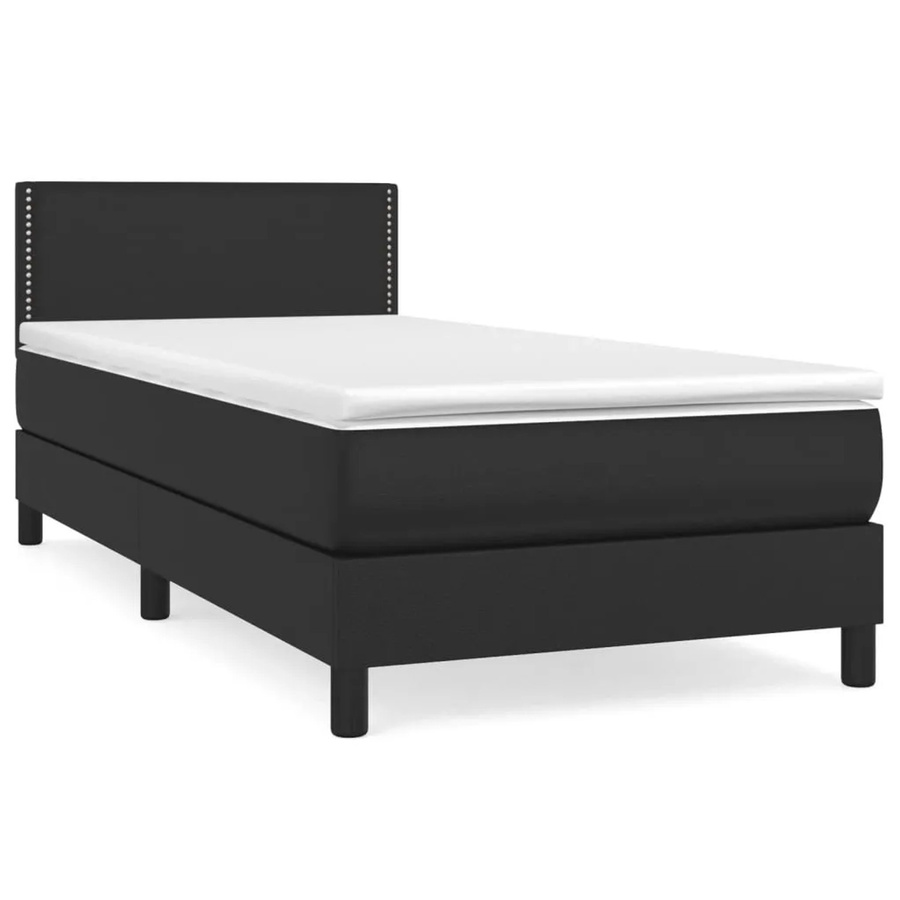 vidaXL Boxspringbett mit Matratze Schwarz B/T/H: 100 x 200 cm Hybrid-Design mit Taschenfederkern und Kunstleder - Bild 2