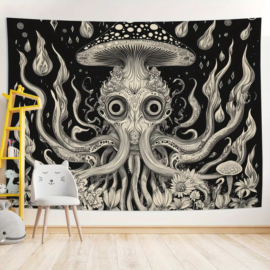 VIKAMA Fantasy Dark Octopus Wandbehang mit Pilzen, Flammen und Wassertropfen, Mehrfarbig, B: 60 cm, H: 40 cm - Bild 3