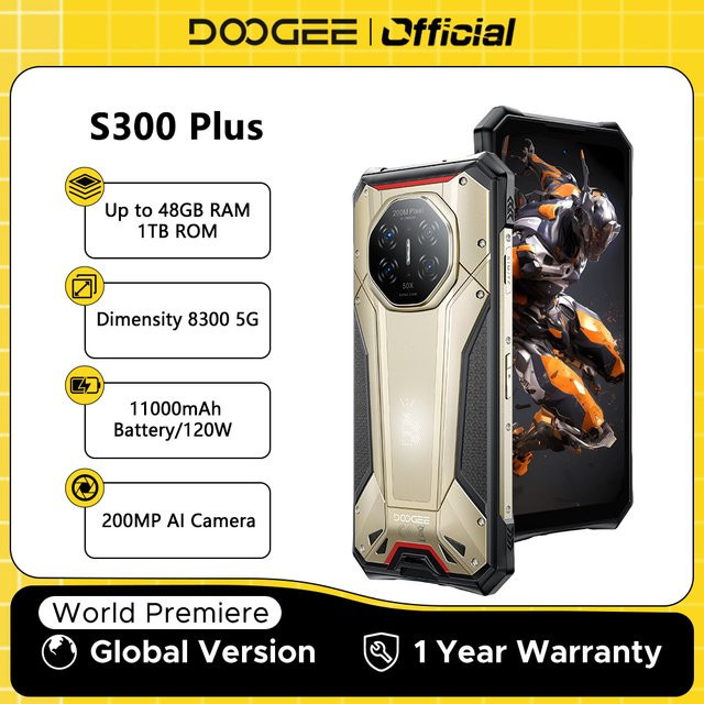 DOOGEE S300 Plus 5G Outdoor-Smartphone in Silber mit Dimensity 8300, 12GB RAM, 1TB Speicher, 11000mAh Akku, 6,78 Zoll Bildschirm, 200MP Kamera und NFC mit Android 16 - Bild 1