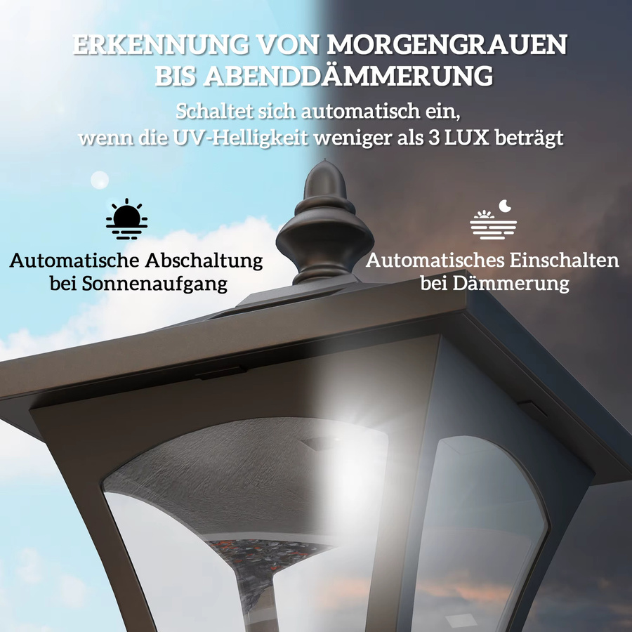 Outsunny Solar Gartenlaterne im Retro-Design mit LED, Schwarz, B/T/H: 15 x 15 x 120 cm - Bild 5