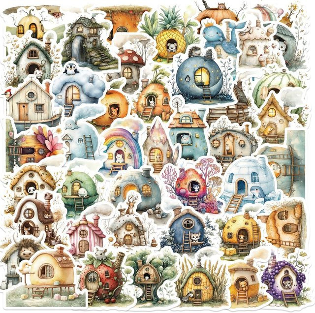 50 Stück bunte Cartoon-Haus-Graffiti-Aufkleber wasserfeste DIY-Dekoration von YourLife Store in Multicolor - Bild 1
