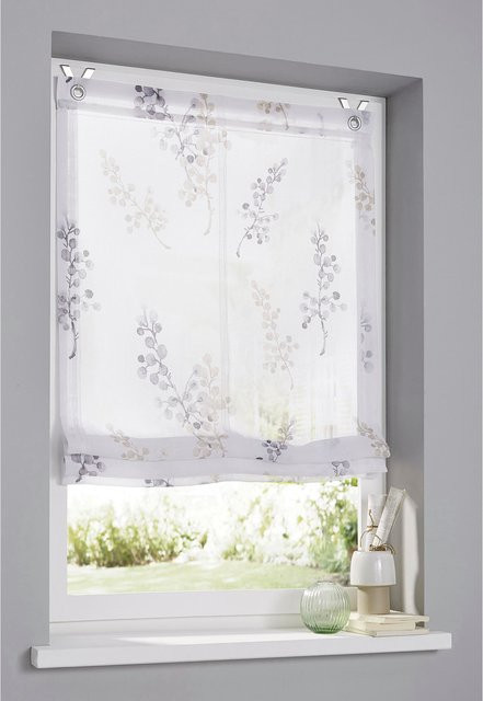 Raffrollo Heine Home semi-transparent aus 100% Polyester, Farbe: Beige oder Weiß, B: 140 cm, H: 45 cm - Bild 1