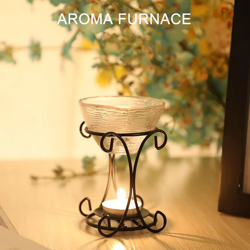 Koogeelife Aromatherapie-Duftbrenner aus Metall in Schwarz und Transparent mit Teelicht-Halterung im Vintage-Design - Bild 5