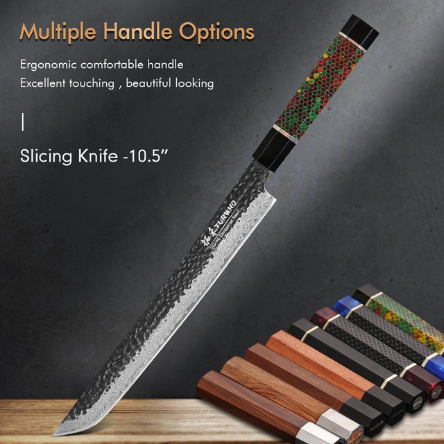 TURWHO Handgeschmiedetes Japanisches Damaszener Stahlmesser mit DIY-Holzgriff in Braun für Fischfilet, Sushi und Sashimi, Länge: 26,67 cm - Bild 1