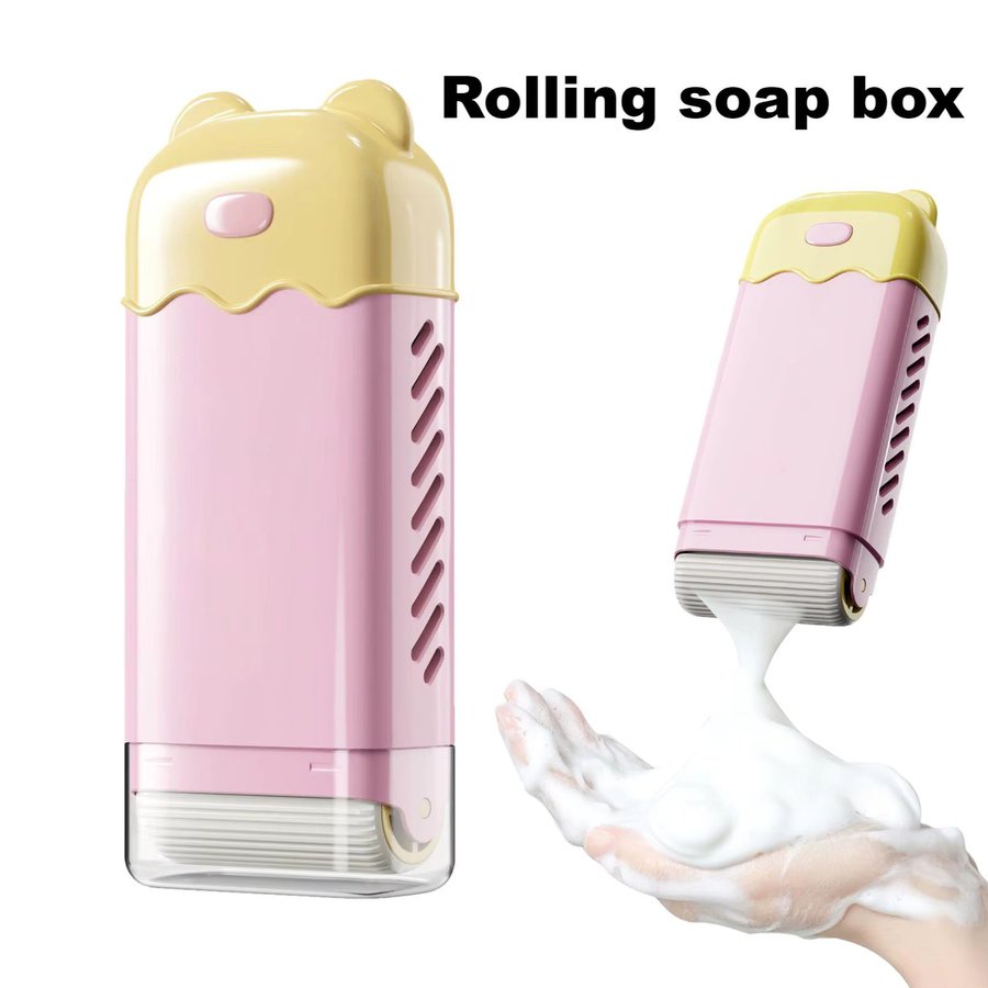 MOZHOU Rollseifenbox mit Bürste in Pink für Wäsche und Handwäsche mit Abtropf- und Anti-Schaum-Funktion - Bild 2