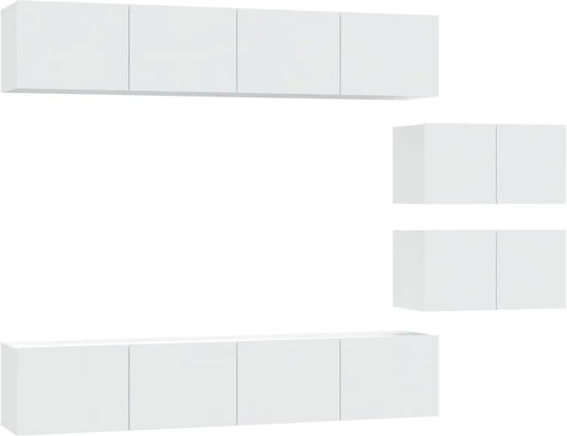 vidaXL 6-teiliges TV-Schrank-Set Weiß aus Holzwerkstoff für das Wohnzimmer, Wandmontage, 4 x B: 80 cm, T: 30 cm, H: 30 cm und 2 x B: 60 cm, T: 30 cm, H: 30 cm - Bild 1