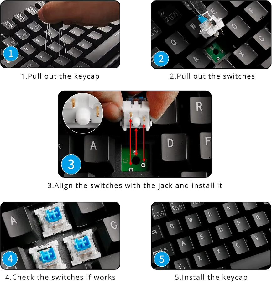 Staubdichte mechanische Gaming-Tastaturschalter im Cherry MX-Design, rote Schalter mit Schalterabzieher für DIY-Austausch - Bild 4