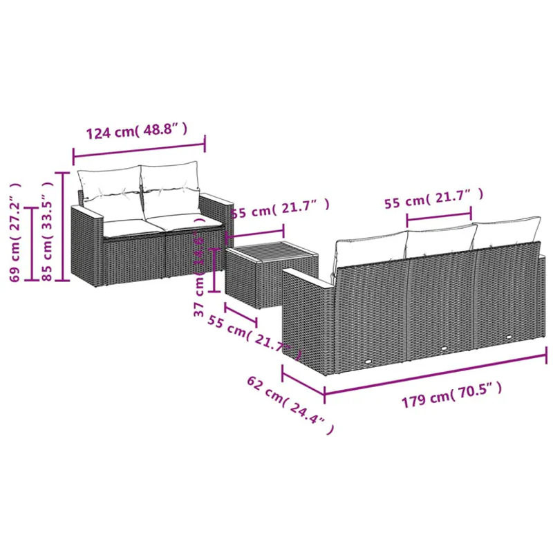 vidaXL 6-teilige Garten-Sofagarnitur aus Poly-Rattan und Akazienholz in Schwarz mit Kissen - Bild 3