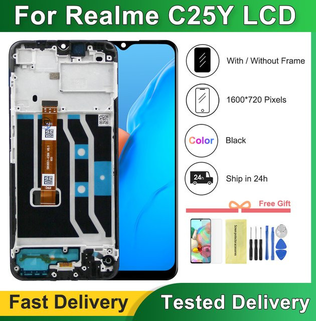 LCD Display Touch Screen mit Rahmen für Oppo Realme C25Y RMX3265 RMX3268 RMX326 in Schwarz, 6,5 Zoll - Bild 1