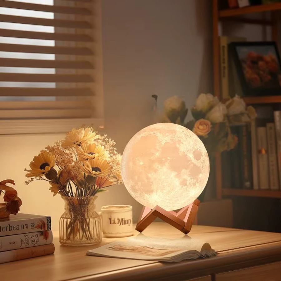 3D-gedruckte Mondlampe mit 16 Farben LED, Fernbedienung und Touch-Steuerung, Farbe: Weiß - Bild 6