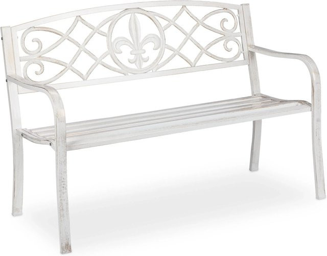 Relaxdays Gartenbank aus Stahl und Gusseisen im Landhausstil für 2 Personen, Weiß/Bronze, B/T/H: 127 x 86 x 57 cm - Bild 1