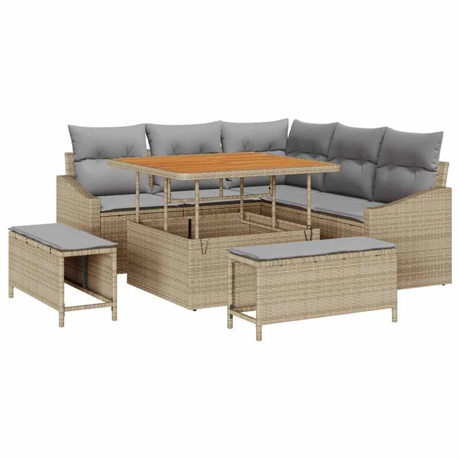 vidaXL Gartensofa-Set aus Polyrattan in Beige mit Kissen und integriertem Stauraum für Garten und Terrasse - Bild 2