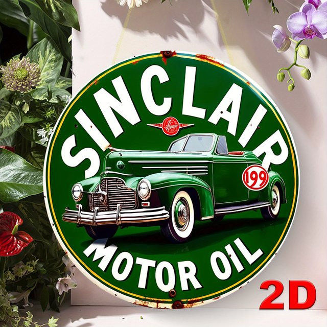 Sinclair Motor Oil Vintage Metall-Blechschild, rundes Aluminium-Wanddekor in Multicolour, Durchmesser: 20 cm - Bild 1