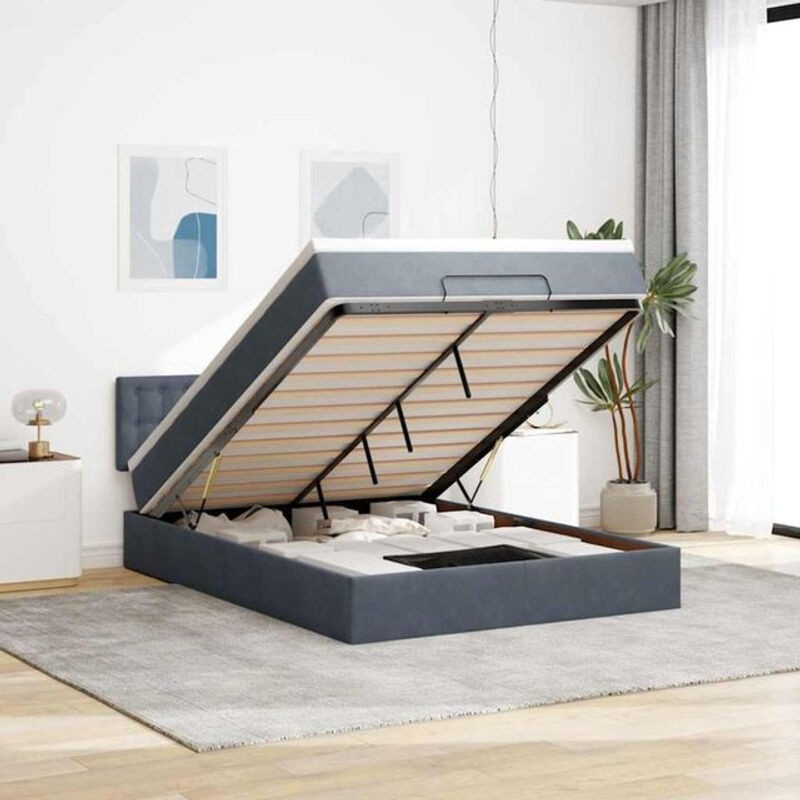 Vidaxl Ottoman Polsterbett mit Matratze und LED-Beleuchtung aus Samt in Anthrazit B/T/H: 140 x 200 x 88 cm - Bild 1