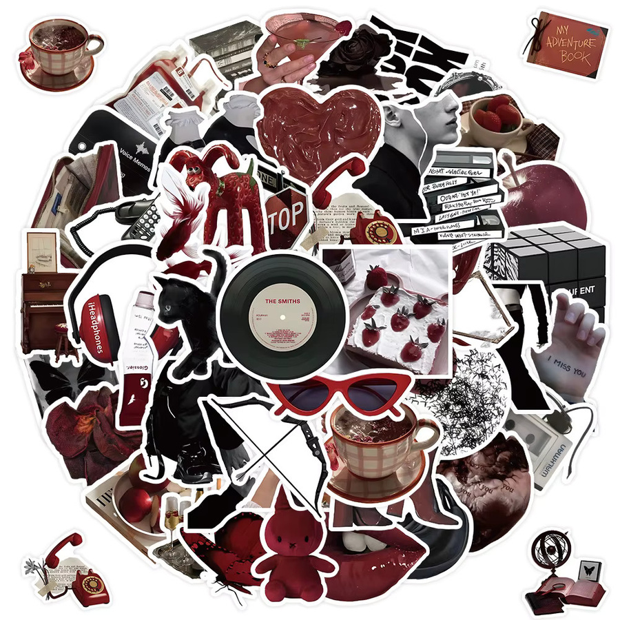 50 dekorative Aufkleber in Rot und Schwarz von RecordingYourLife Store für Tagebücher, Handyhüllen und Laptops - Bild 2