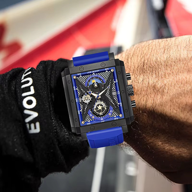 LIGE Armbanduhr Quarz, Silikon, Schwarz, Herren - Bild 4