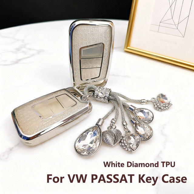 ICAR Autoschlüsselhülle White Diamond TPU für VW Passat B8, Skoda Kodiaq und Superb A7, Smart Remote Fob Halter und Schlüsselanhänger Zubehör in Weiß - Bild 1