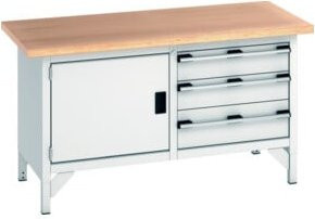 Bott Kastenwerkbank KW-1578-2.3 mit Buche-Multiplexplatte und 3 Schubladen, Farbe: Lichtgrau, B/T/H: 150 x 75 x 84 cm - Bild 1