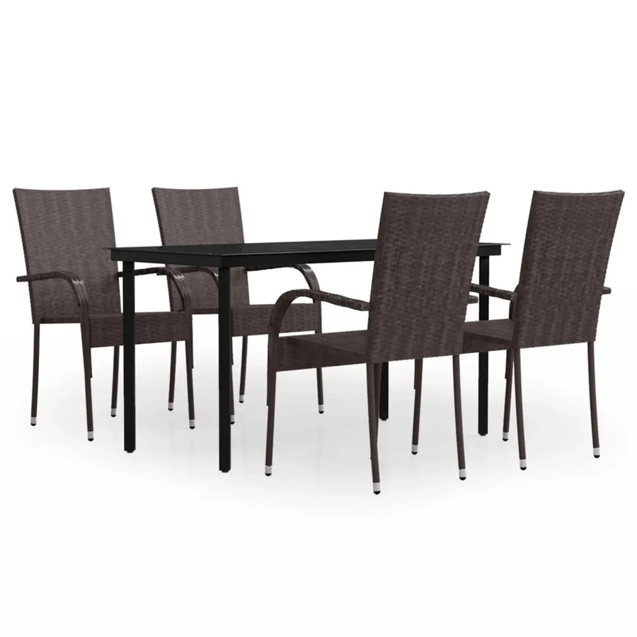 vidaXL 5-teilige Garten-Essgruppe aus PE-Rattan und Glas in Braun und Schwarz - Bild 2