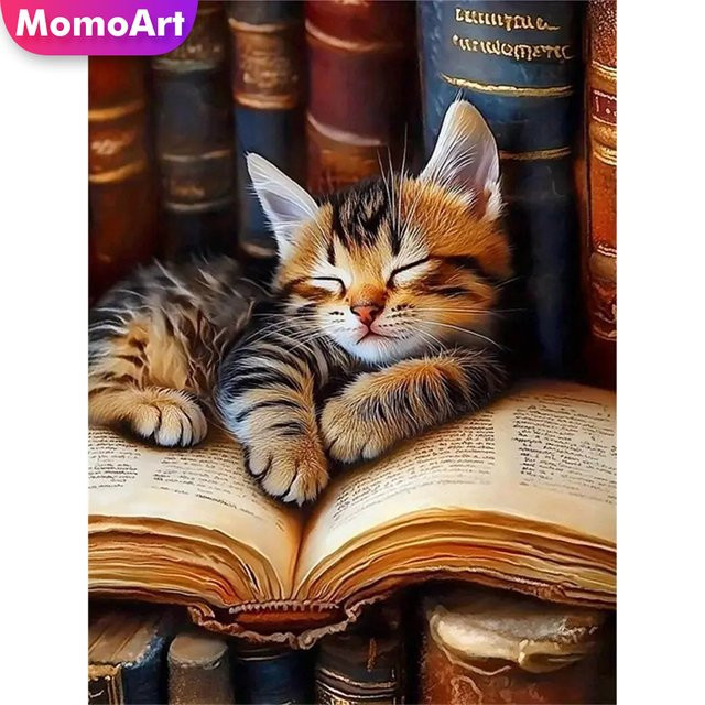 Momoart 5D DIY Diamantmalerei Katze als Rundes Mosaik Set in Mehrfarbig zur Wanddekoration - Bild 1