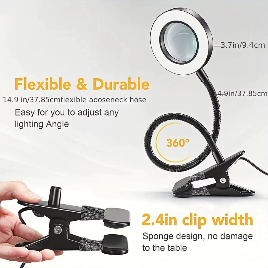 LED-Schreibtischlampe mit 5-facher Vergrößerung und Lupe in Schwarz für Reparatur, Handwerk und Hobby - Bild 2
