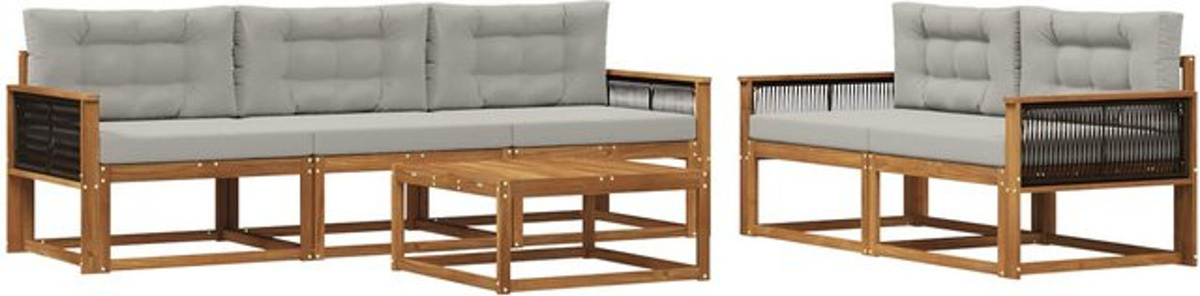 Modernes 6-teiliges Outdoor-Sofagarnitur Loungemöbel Set aus Akazie mit Kissen in Natur und Grau von vidaXL - Bild 1