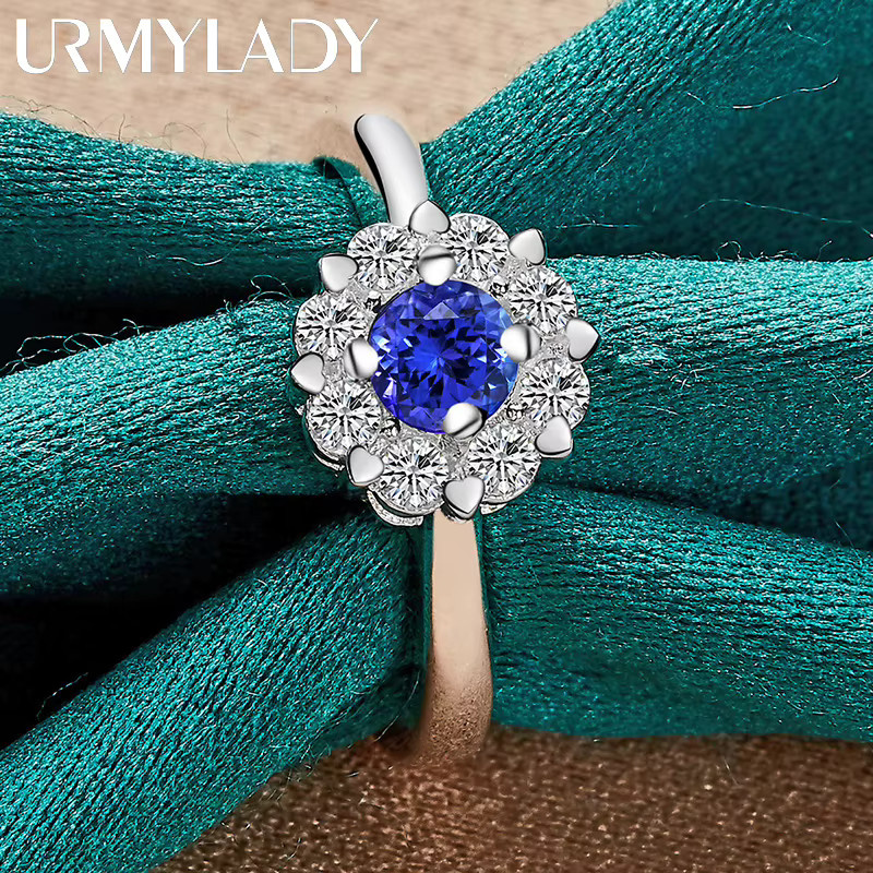 URMYLADY Ring, 925 Silber, Blauer Zirkonia, Damen - Bild 3