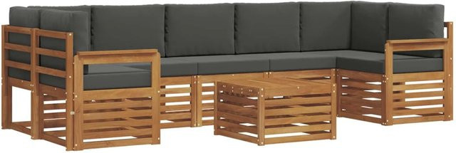 vidaXL Sofagarnitur 8-teilig L-Form aus Massivholz Akazie in Natur und Anthrazit mit Polsterung und Kissen - Bild 1